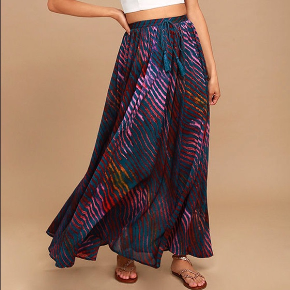 Free People True to You Navy Blue Print Maxi Skirt